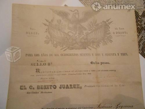 Documento Firmado Por Benito Juárez en 1865