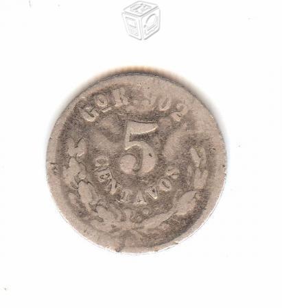 Moneda Plata Antigua SigloXIX 5 Centavos 1896 Go.R