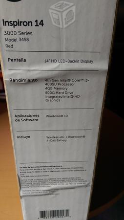 Notebook Dell Core I3 4ta 4gb 500gb, Win10 (Roja)
