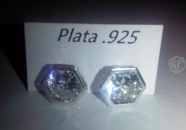 Aretes Circonias Blancas de Hexagono - Plata