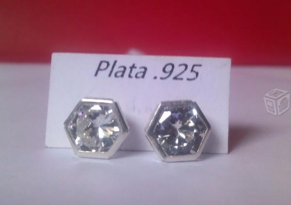 Aretes Circonias Blancas de Hexagono - Plata