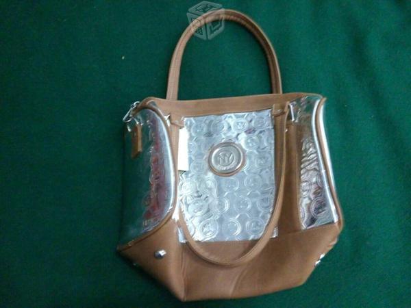 Bolsa NY color plata/cafe de piel