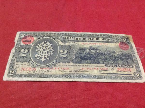 Billete El Banco Oriental de Méx 1914