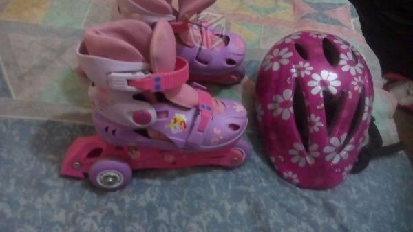 Casco y patines ajustables Disney princesas 18-21