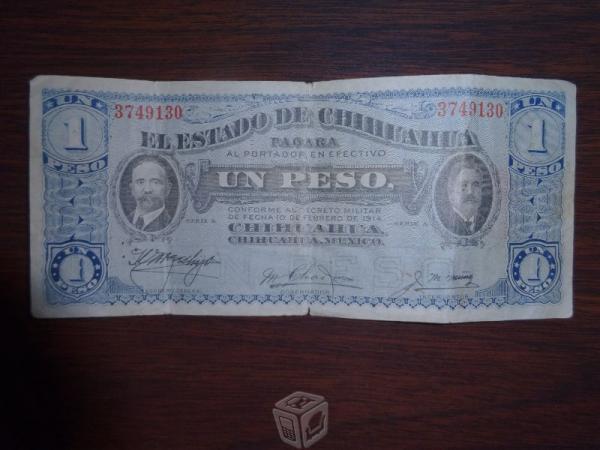 Billete Antiguo De 1 Peso Del Estado De Chihuahua