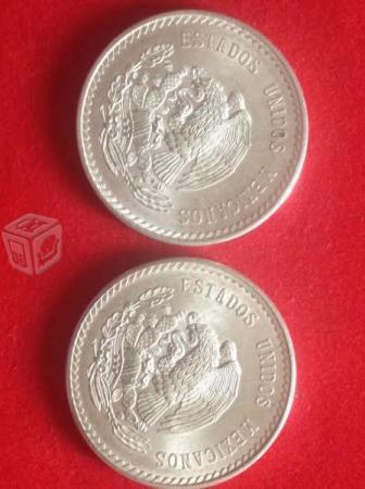 2 Monedas de plata 1948, 5 pesos cuauthemoc