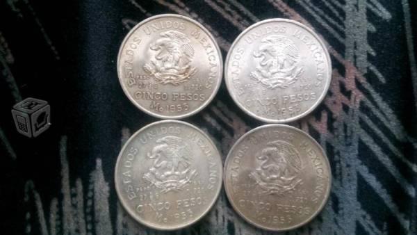 Moneda de 5 pesos Año de Hidalgo Plata